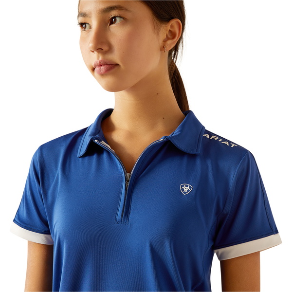 2025 Ariat Junior Bandera Team 1 / 4 Zip Short Sleeve Polo Shirt 10058591 - Sodalite Bluet